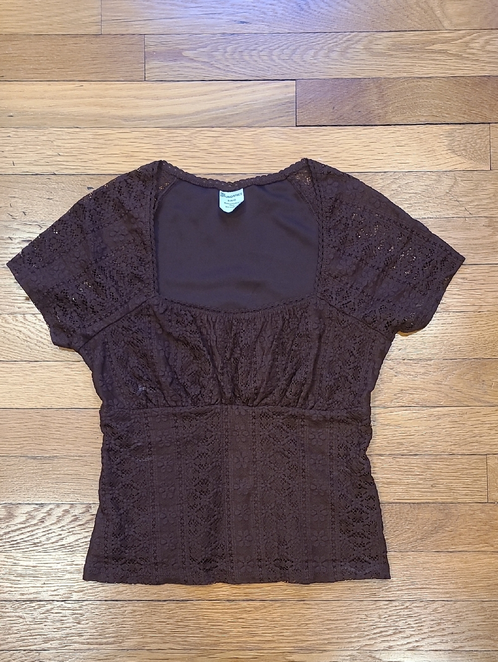 No Boundaries Brown Lace Short Sleeve Women’s Top